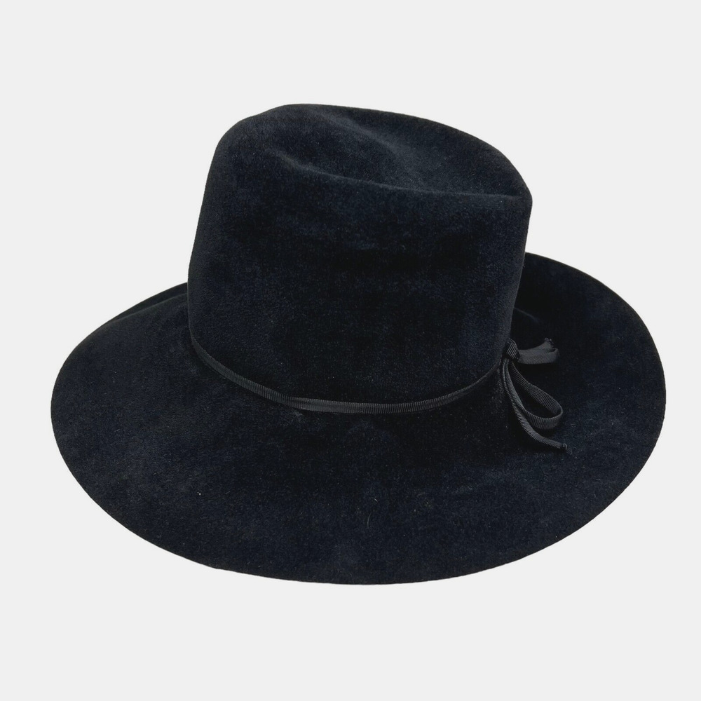 Mr. Philippe of Paris Wool Felt Hat Women Ribbon Trim Detailing Black Size 21 in
